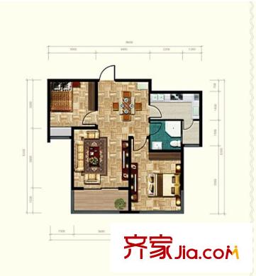 海怡灣畔戶型圖B2戶型 2室2廳1衛(wèi)1廚