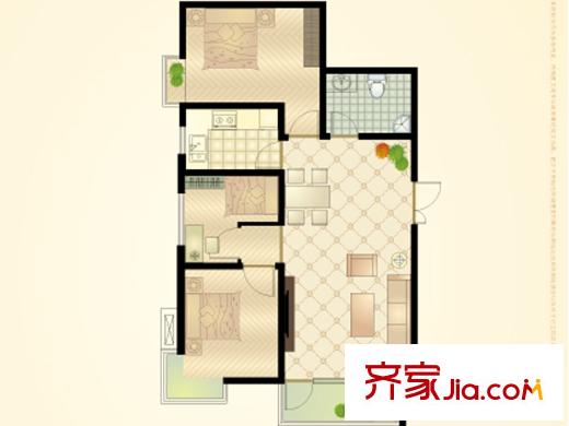 貴府花園戶型圖9#10#G戶型 3室2廳1衛(wèi)1廚