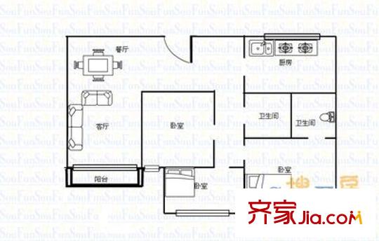 海麗花園北苑戶型圖海麗花園 3室 戶型圖 3室2廳2衛(wèi)1廚