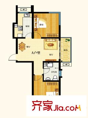 御龍灣戶型圖1號(hào)樓標(biāo)準(zhǔn)層A戶型 2室2廳1衛(wèi)1廚
