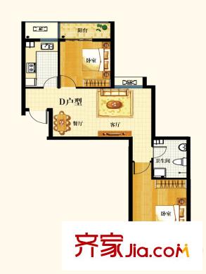 御龍灣戶型圖1號(hào)樓標(biāo)準(zhǔn)層D戶型 2室2廳1衛(wèi)1廚