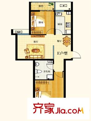 御龍灣戶型圖1號(hào)樓標(biāo)準(zhǔn)層E戶型 2室2廳1衛(wèi)1廚