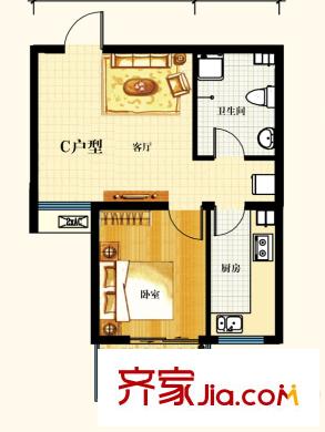 御龍灣戶型圖1號(hào)樓標(biāo)準(zhǔn)層C戶型 1室1廳1衛(wèi)1廚