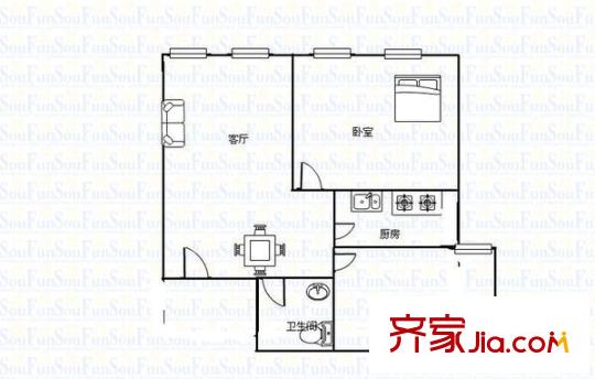 普集路鐵路公寓 2室 戶型圖