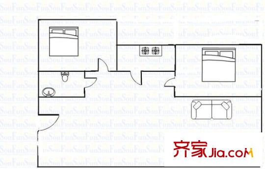 普集路鐵路公寓 2室 戶型圖