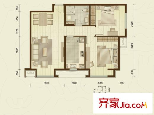 華遠(yuǎn)湯米公館A樓座A戶型 2室2廳1衛(wèi)1廚
