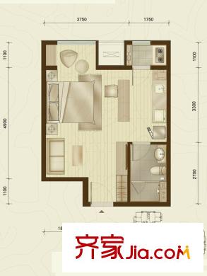 華遠(yuǎn)湯米公館A樓座D戶型 1廳1衛(wèi)1廚