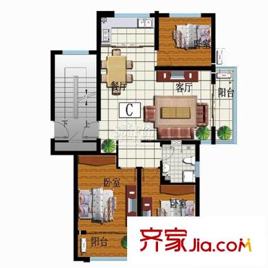永合碩輝苑(即墨)戶型圖瑞宅 3室2廳1衛(wèi)1廚