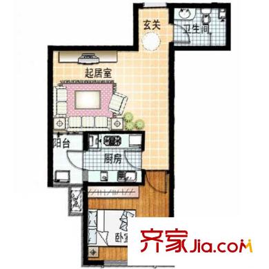 天福時(shí)代陽光戶型圖一居室戶型 1室1廳1衛(wèi)1廚