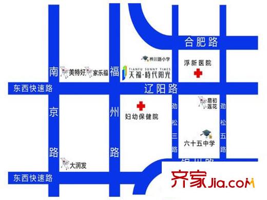 天福時(shí)代陽(yáng)光交通圖