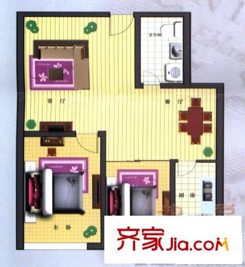 龍海明珠戶型圖戶型B 2室2廳1衛(wèi)
