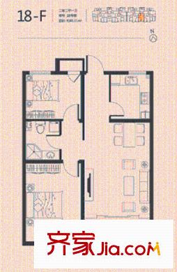 觀瀾國際19#24#18-F戶型 2室2廳1衛(wèi)1廚