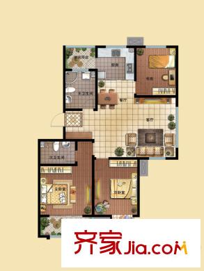 海廈泓久花園戶型圖3號(hào)樓標(biāo)準(zhǔn)層E戶型 3室2廳1衛(wèi)1廚