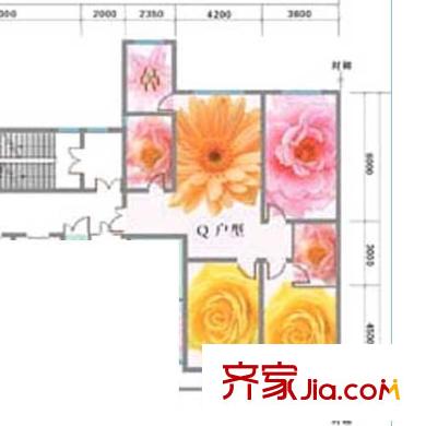 香檳海岸戶型圖1#、4#、7#、8#、9#、15#標準層Q戶型 3室2廳1衛(wèi)1廚
