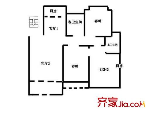 帝邦帝海戶型圖標準層三居室 3室2廳2衛(wèi)1廚