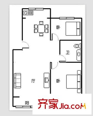 錦湖苑戶型圖2室戶型圖 2室2廳1衛(wèi)1廚
