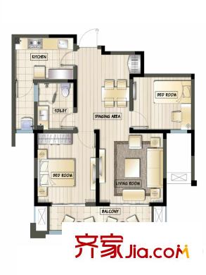 山河城?伴山銀河戶型圖5號樓一單元02戶型 2室2廳1衛(wèi)1廚