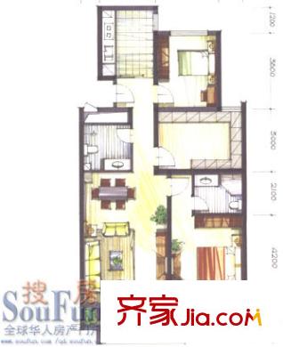 國(guó)際城名苑戶型圖3室2廳2衛(wèi)1廚