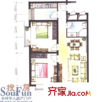 國(guó)際城名苑戶型圖2室2廳1衛(wèi)1廚