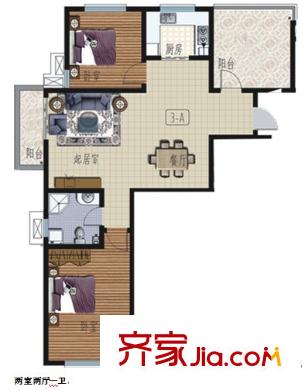 永聯(lián)佳園戶型圖3-A 2室2廳1衛(wèi)1廚
