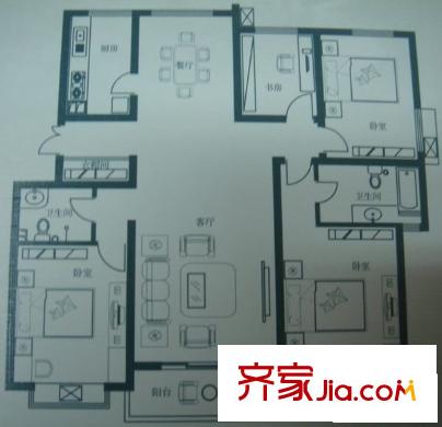 北江支路小區(qū) 3室 戶型圖