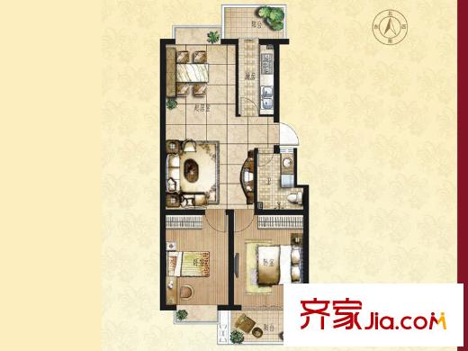 新海園品閣戶型圖A戶型 聽花行 2室2廳1衛(wèi)