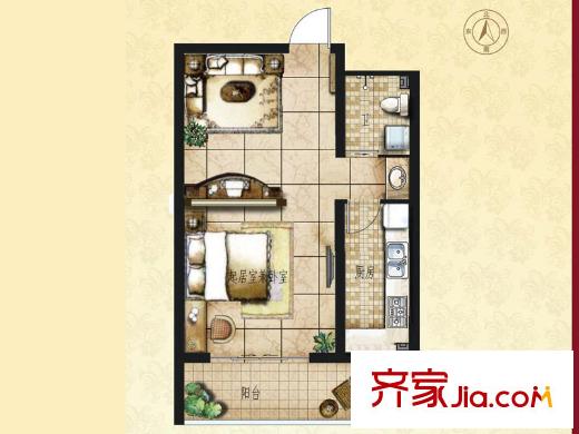 新海園品閣戶型圖F戶型 聞溪闕 1室1廳1衛(wèi)
