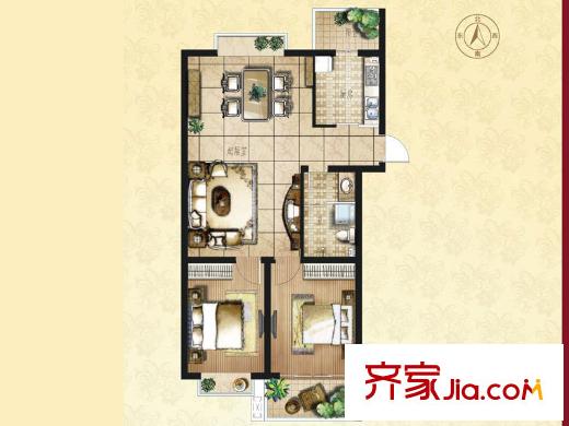 新海園品閣戶型圖C戶型 賞庭芳 2室2廳1衛(wèi)