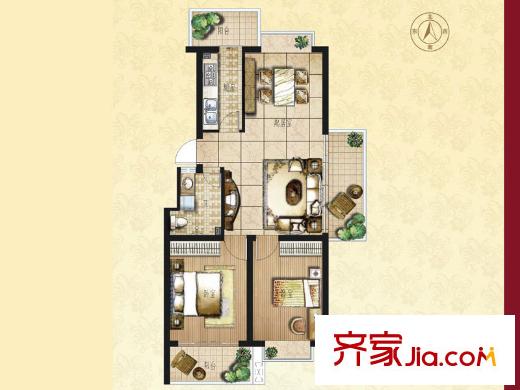 新海園品閣戶型圖B戶型 觀風(fēng)雅 2室2廳1衛(wèi)