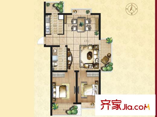 新海園品閣戶型圖D戶型 望翠影 2室2廳1衛(wèi)