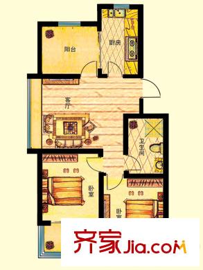 海信馬山新城戶型圖30#樓房型B 2室2廳1衛(wèi)