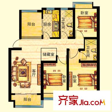 海信馬山新城戶型圖30#樓房型H 3室2廳2衛(wèi)