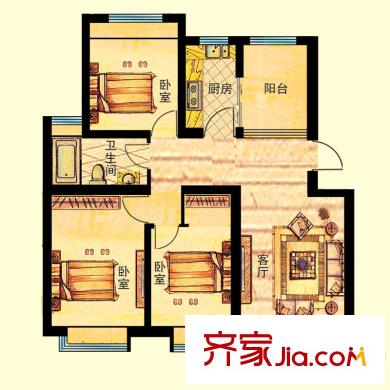 海信馬山新城戶型圖30#樓房型G 3室2廳1衛(wèi)