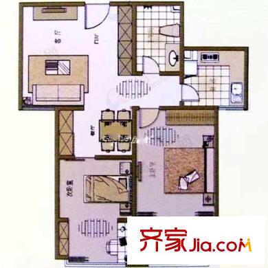 星海苑二期戶型圖86.5平兩房戶型圖 2室2廳1衛(wèi)