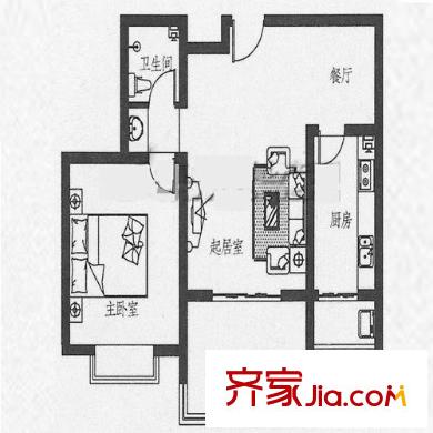 磊鑫陽(yáng)光美寓戶型圖一居室 1室2廳1衛(wèi)1廚