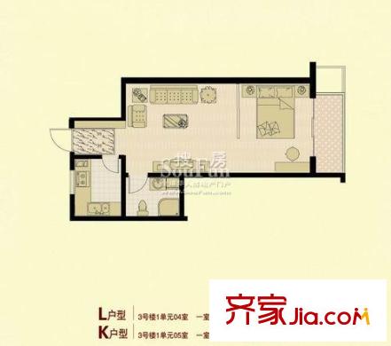 嘉合新興戶型圖L――K 1室1廳1衛(wèi)1廚