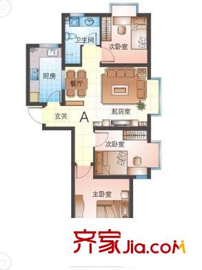 華鵬宜家戶型圖標準層a戶型 3室2廳1衛(wèi)1廚