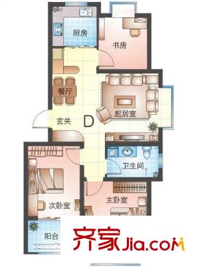 華鵬宜家戶型圖標準層d戶型 3室2廳1衛(wèi)1廚