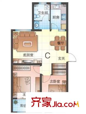 華鵬宜家戶型圖標準層c戶型 2室2廳1衛(wèi)1廚