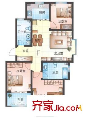 華鵬宜家戶型圖標準層f戶型 3室2廳2衛(wèi)1廚