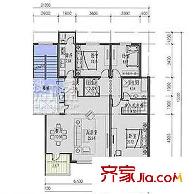 城陽(yáng)星城戶型圖平面圖1右側(cè)戶型 3室2廳