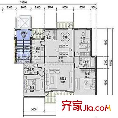 城陽(yáng)星城戶型圖平面圖2右側(cè)戶型 3室2廳