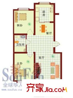 陽(yáng)光馨苑(城陽(yáng))戶型圖A戶型 2室2廳1衛(wèi)1廚