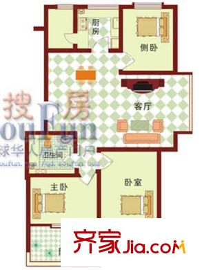 陽(yáng)光馨苑(城陽(yáng))戶型圖B戶型 3室2廳2衛(wèi)1廚