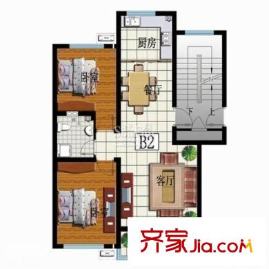 西元莊三期戶型圖2 2室2廳1衛(wèi)1廚