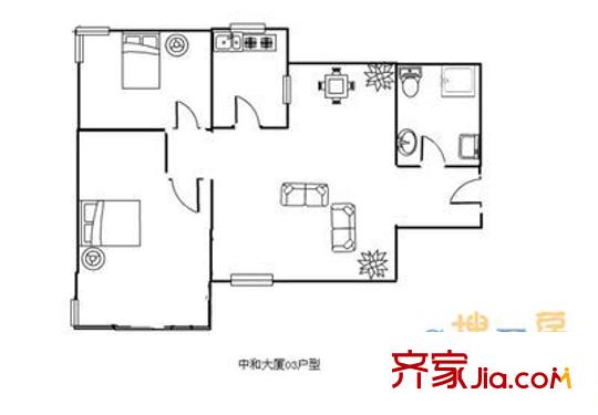 中和大廈 2室 戶型圖