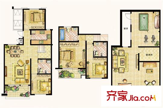 世茂公園美地下疊別墅中間戶 4室2廳3衛(wèi)1廚