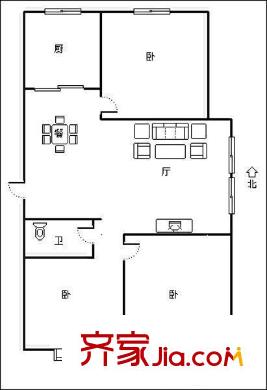 京口路小區(qū)戶型圖3室戶型圖 3室2廳1衛(wèi)1廚