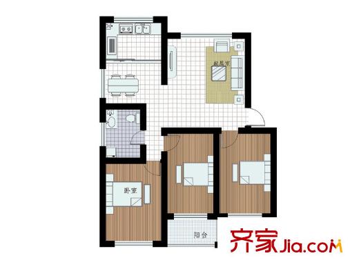 東城家園戶型圖D戶型 3室2廳1衛(wèi)1廚