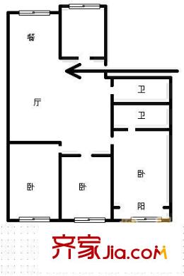 佰仕達花園戶型圖3室戶型圖 3室2廳2衛(wèi)1廚